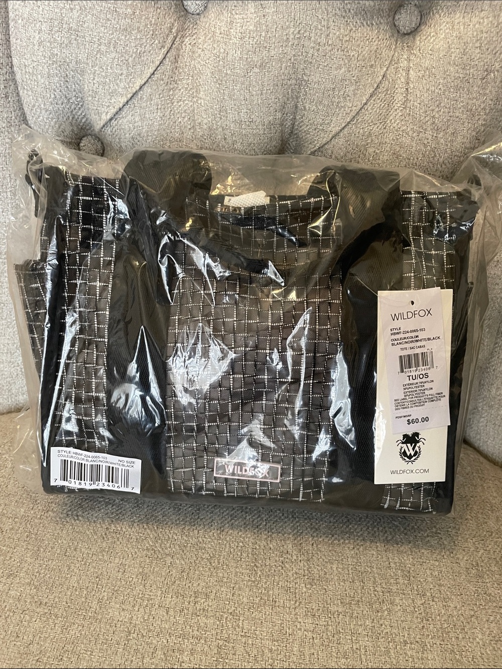NWT Wildfox Black and White Grid See through - Tote